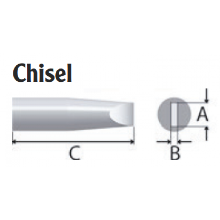4ETB-1 - Chisel Tip - A 2.4mm / B 0.8mm / C 34.5mm 4ETB-1 - Chisel Tip - A 2.4mm / B 0.8mm / C 34.5mm
